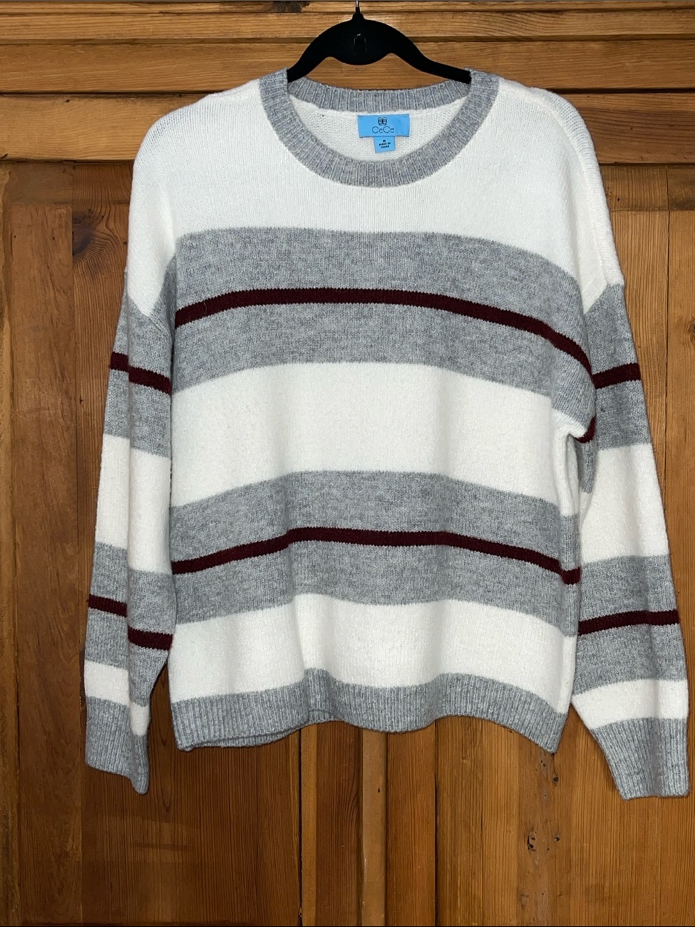 NWOT CeCe multi colored striped Crewneck Sweater Sz. MD